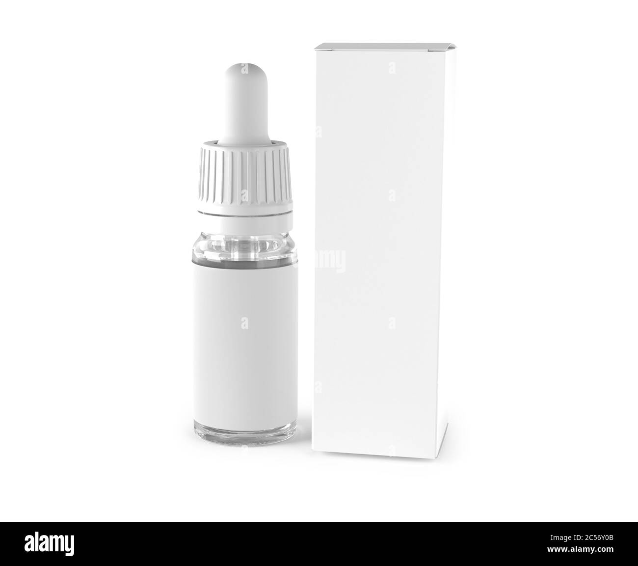 Flacone contagocce in vetro trasparente per la progettazione di prodotti cosmetici. Olio di bellezza siero. Isolato su sfondo bianco. Rendering 3D. Foto Stock