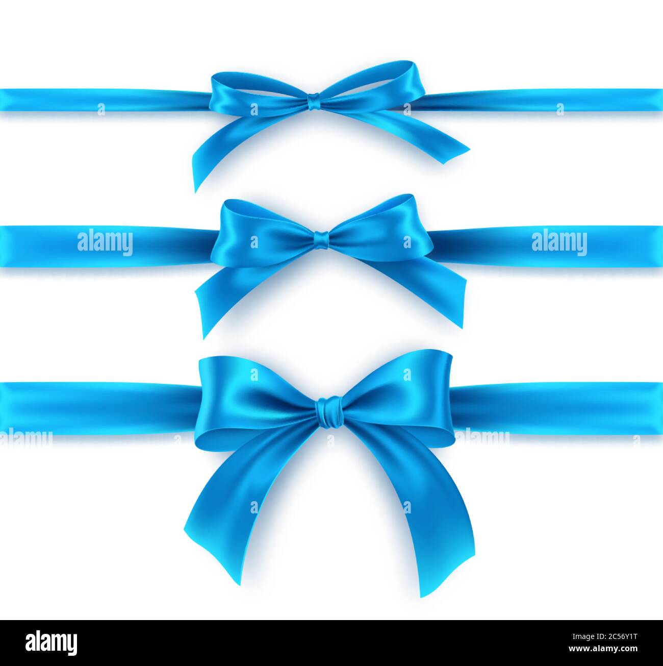 Impostare Bow e Ribbon blu su sfondo bianco. Archetto blu realistico per il design della decorazione cornice per le vacanze, bordo. Illustrazione vettoriale Illustrazione Vettoriale
