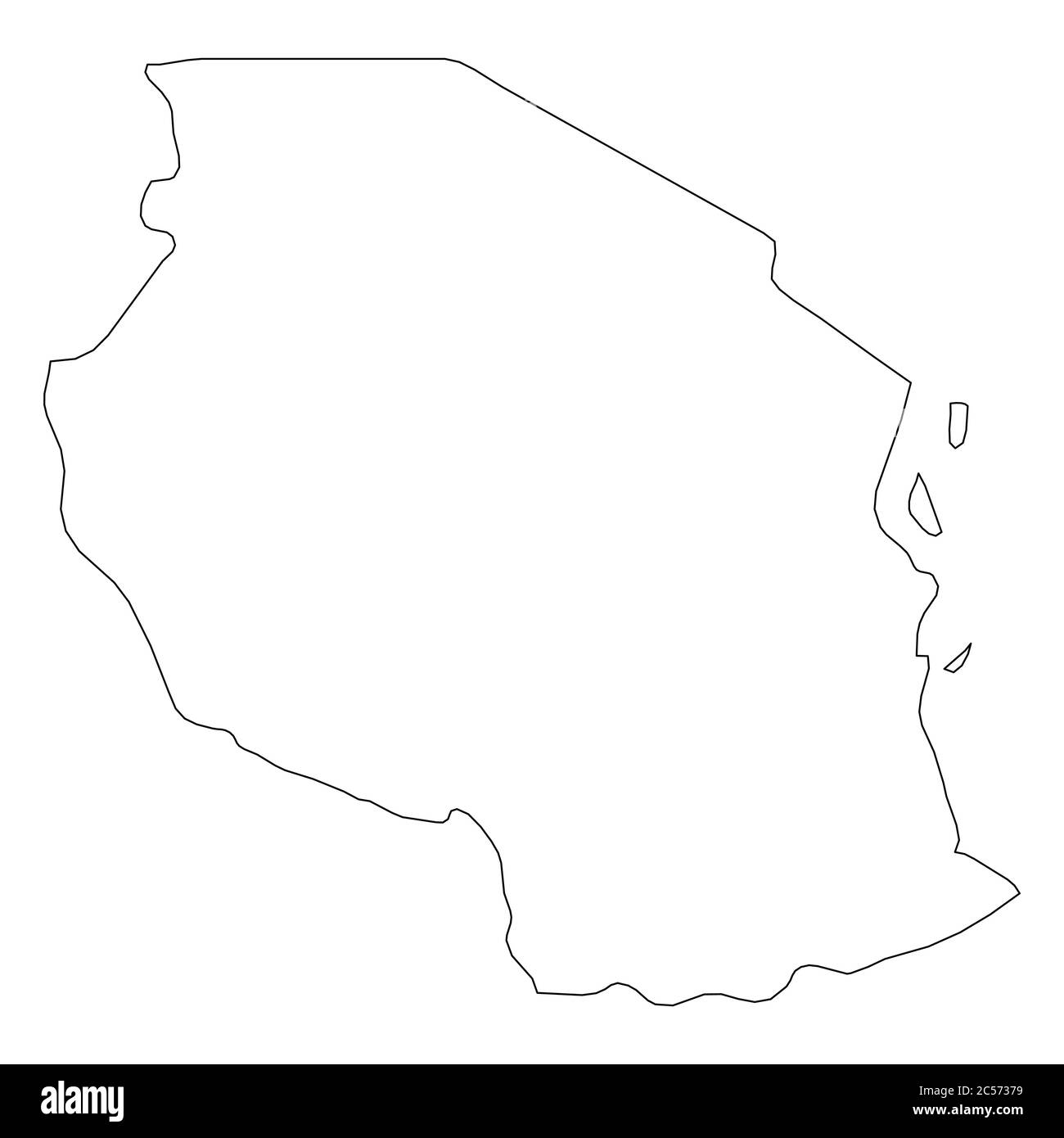 Tanzania - carta dei confini nera piena dell'area del paese. Semplice illustrazione vettoriale piatta. Illustrazione Vettoriale