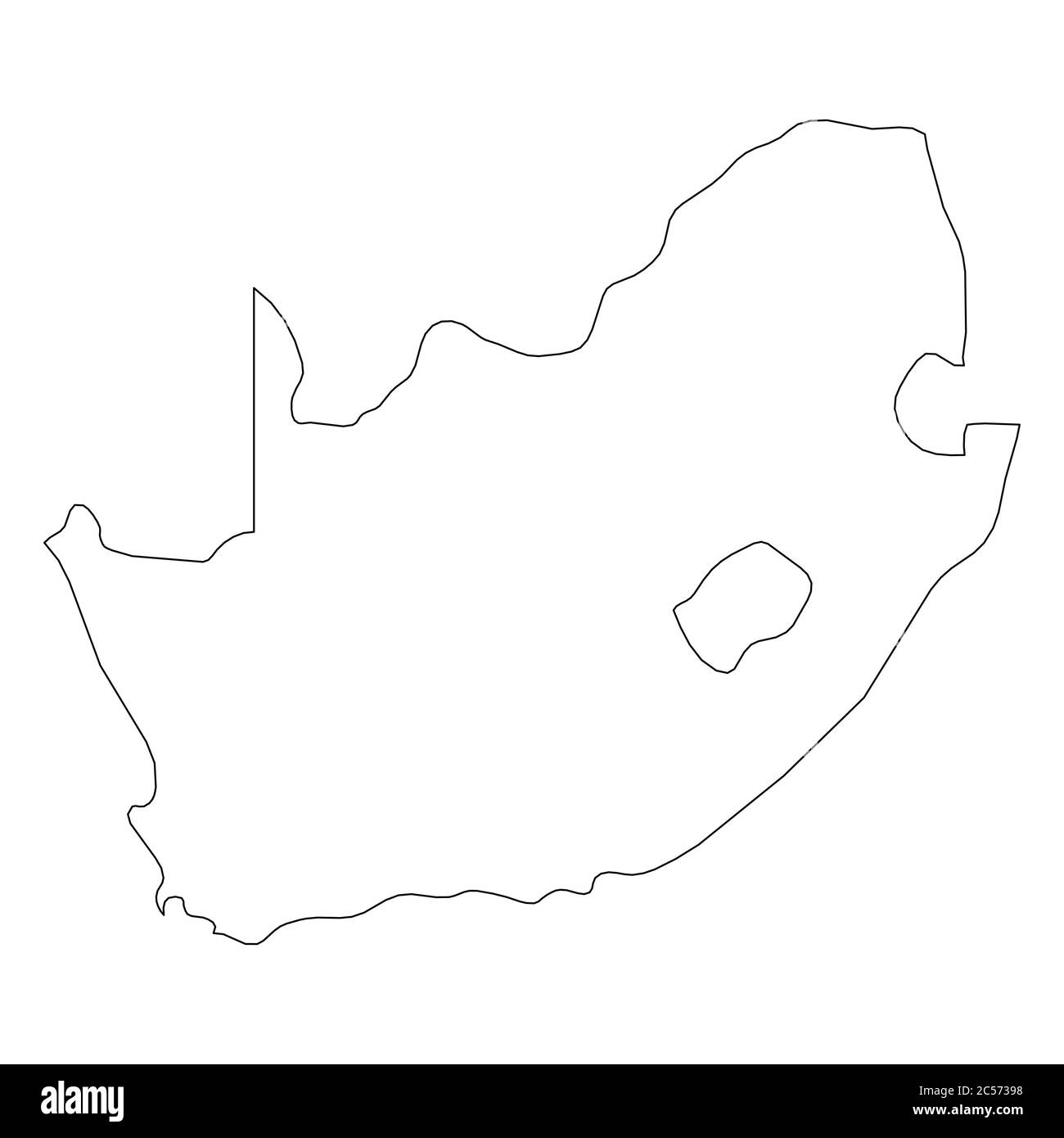 Sudafrica - carta nera del confine dell'area del paese. Semplice illustrazione vettoriale piatta. Illustrazione Vettoriale