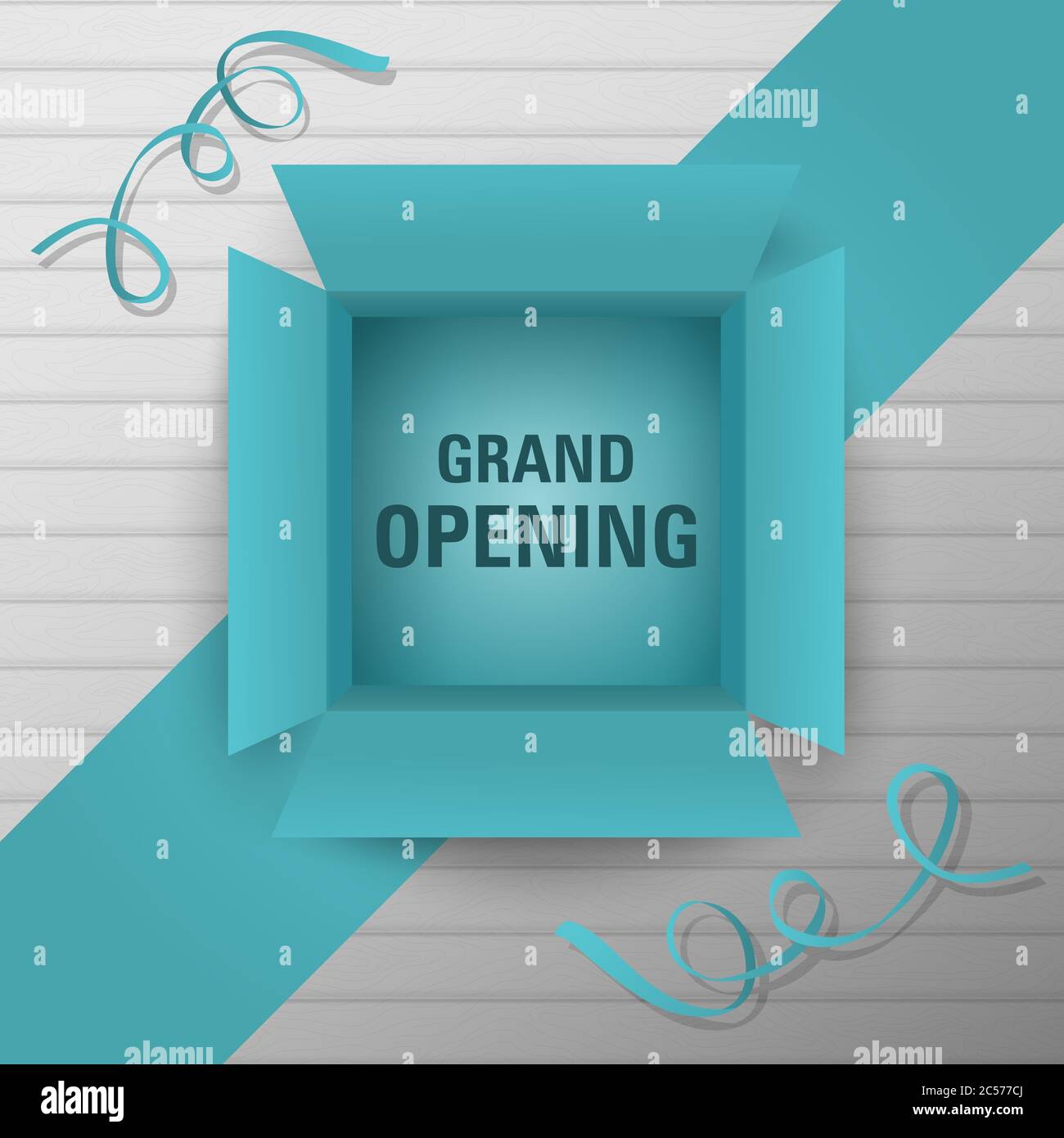 Apertura grandiosa con vista dall'alto Box Banner Vector design creativo su sfondo in legno Plank textured colore grigio aspetto 3d Illustrazione Vettoriale