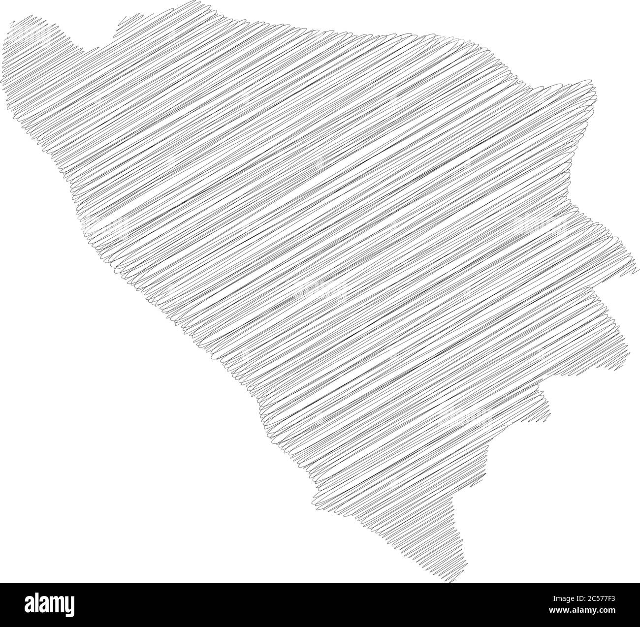 Bosnia Erzegovina - matita scrimboscamento schizzo silhouette mappa della zona di campagna con ombra. Semplice illustrazione vettoriale piatta. Illustrazione Vettoriale