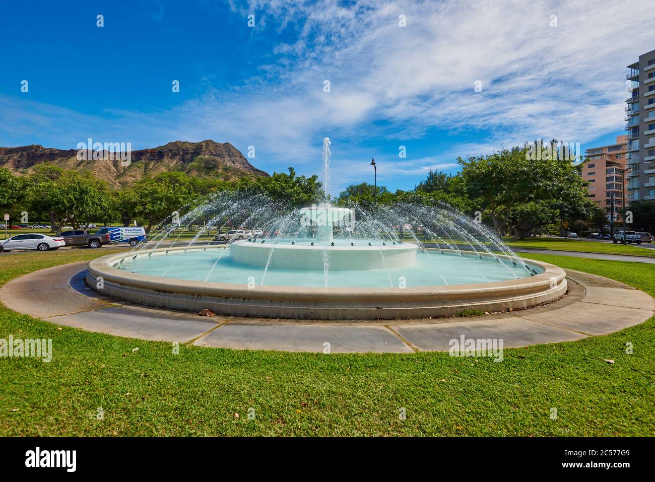 Fontana 'Louise Dillingham Memorial Fountain' nel Parco cittadino di Honolulu, Isola Hawaiiana di Oahu, Oahu, Hawaii, Stato di Aloha, Stati Uniti Foto Stock