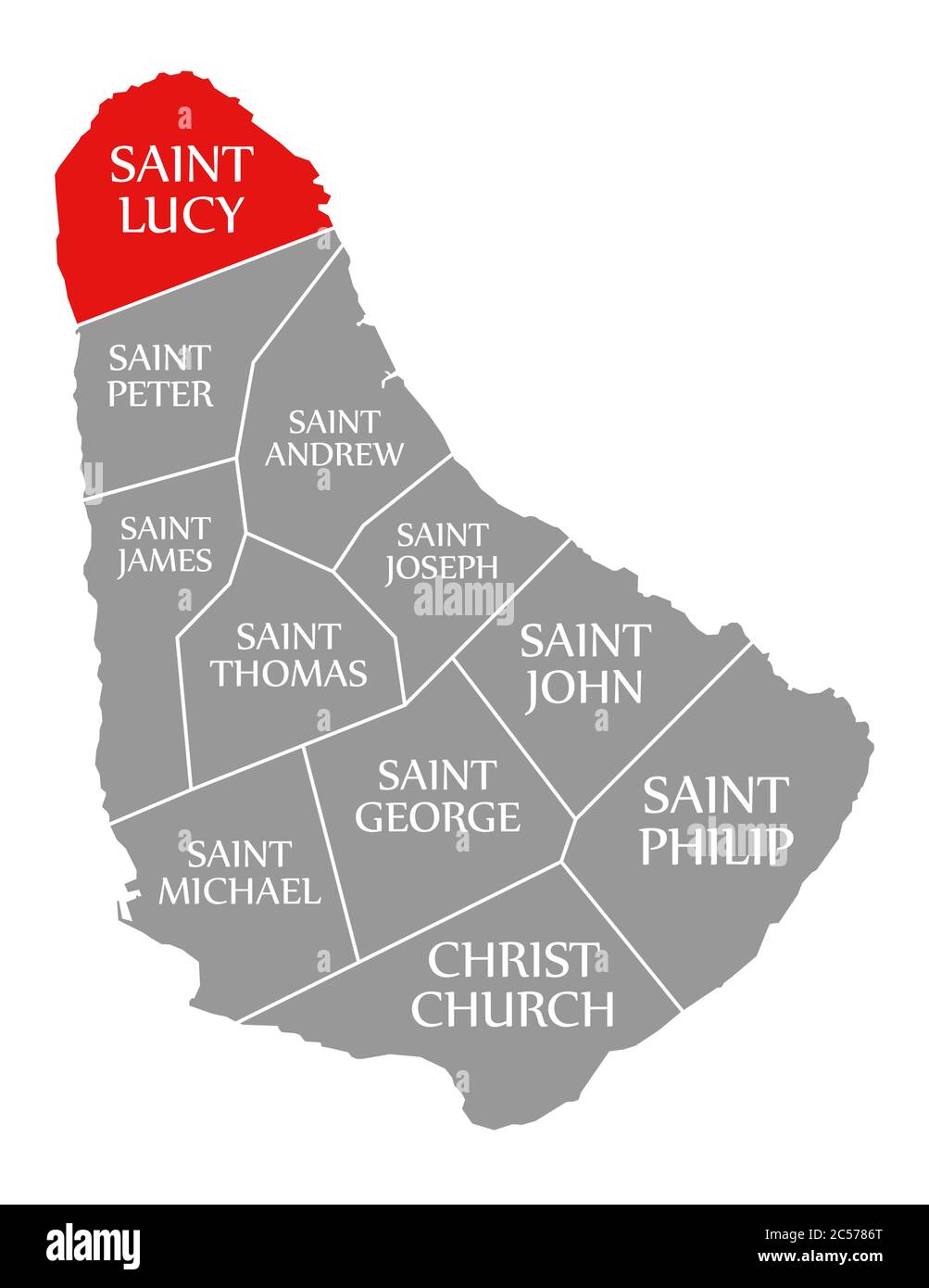 Rosso Santa Lucia evidenziato sulla mappa delle Barbados Foto Stock
