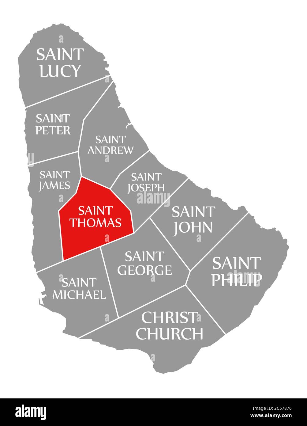 San Tommaso rosso evidenziato sulla mappa delle Barbados Foto Stock