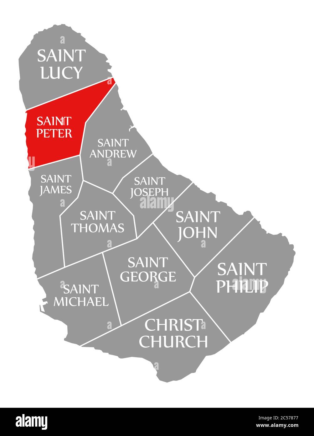 San Pietro rosso evidenziato sulla mappa delle Barbados Foto Stock