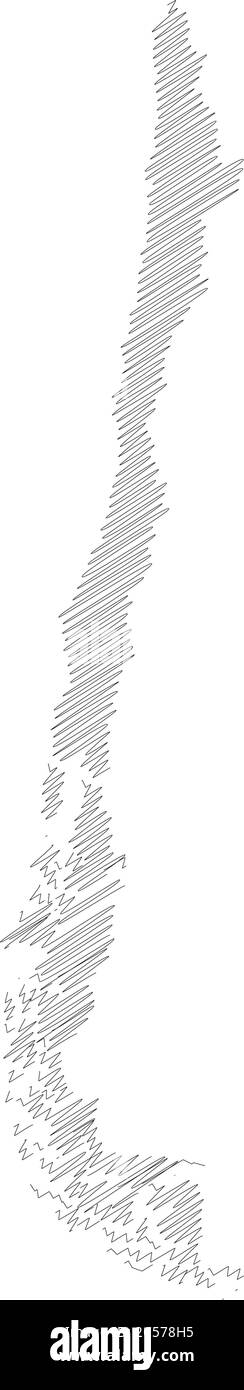 Cile - matita scrimbolo schizzo silhouette mappa della zona di paese con ombra. Semplice illustrazione vettoriale piatta. Illustrazione Vettoriale