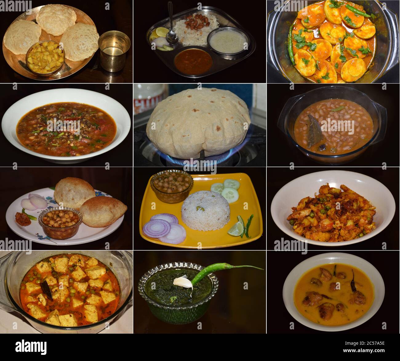Collage di cibo indiano o varietà di piatti o cucina indiana popolare Foto Stock