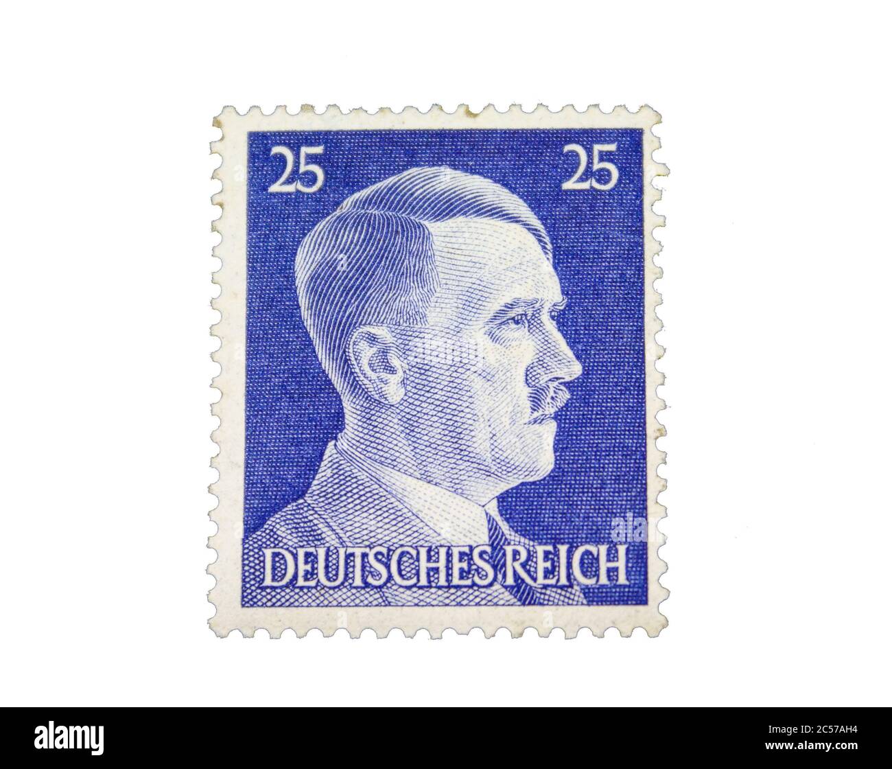 Francobollo blu tedesco Reich 25 Pfennig con un cerchio bianco Foto Stock