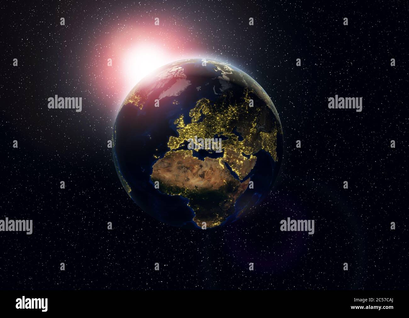 Terra con luci ad alta risoluzione. Globo con luci estremamente dettagliate Foto Stock