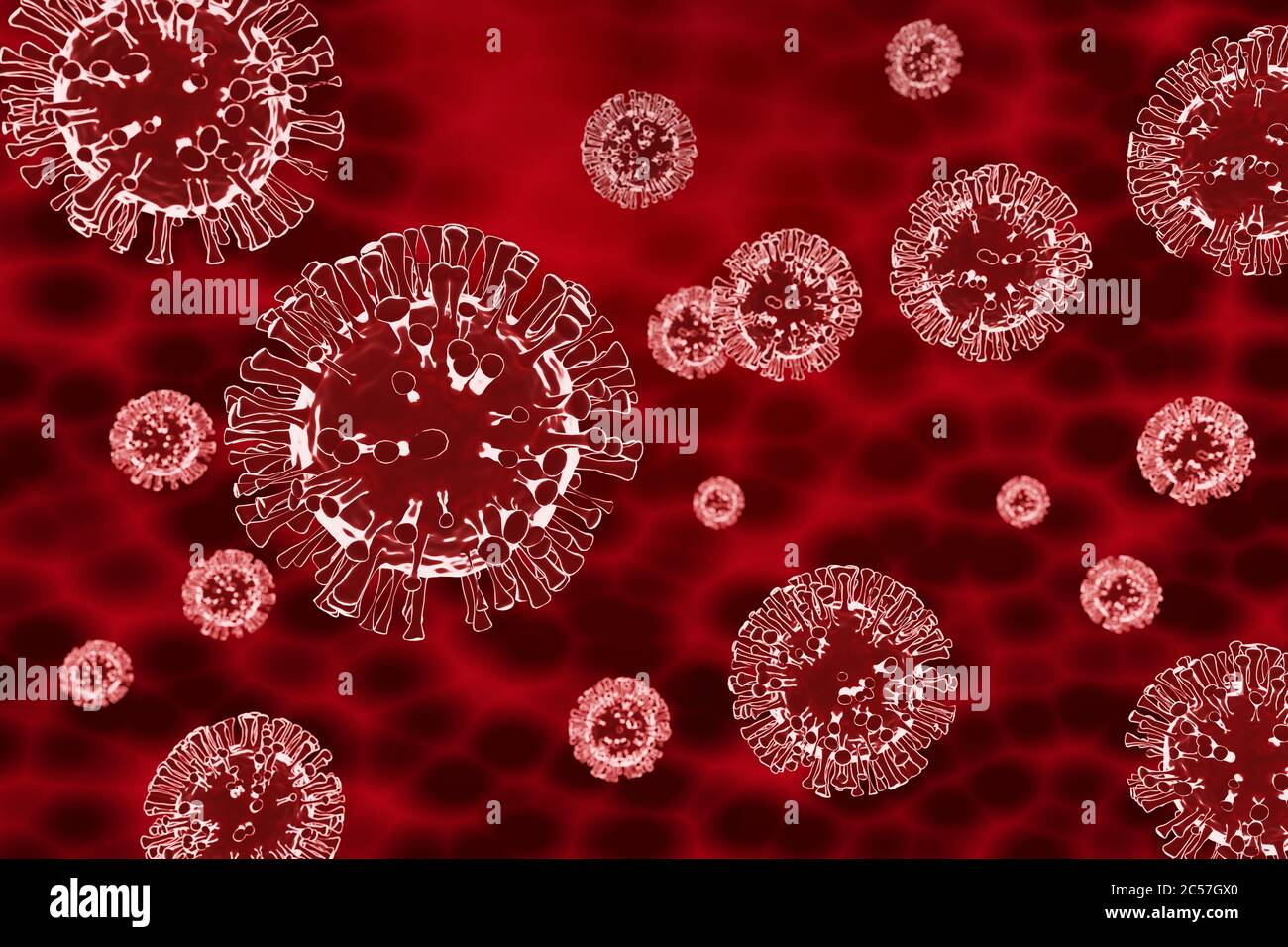 Illustrazione 3d, vista di Coronavirus sotto microscopio, virus. Interruzione del virus corona. Foto di alta qualità Foto Stock