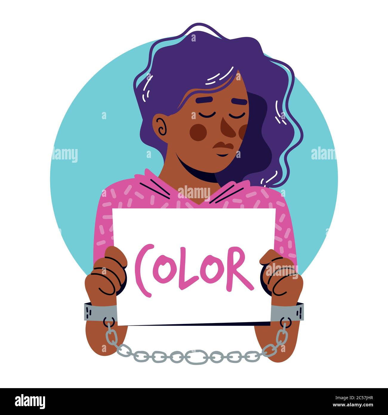Disegni vettoriali piani raffiguranti mani di persone di diversi colori e persone di diverse razze insieme protestando contro la violenza razziale Illustrazione Vettoriale