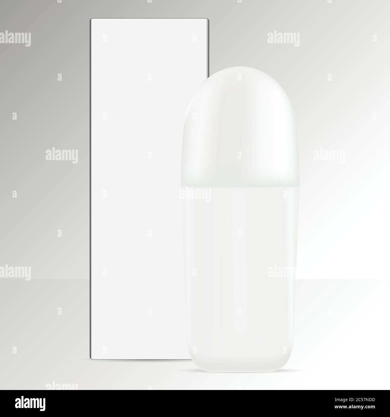 Flacone in rotolo deodorante isolato su sfondo. Illustrazione vettoriale. Contenitore realistico antitraspirante. Serie di confezioni per cosmetici Elite. Illustrazione Vettoriale