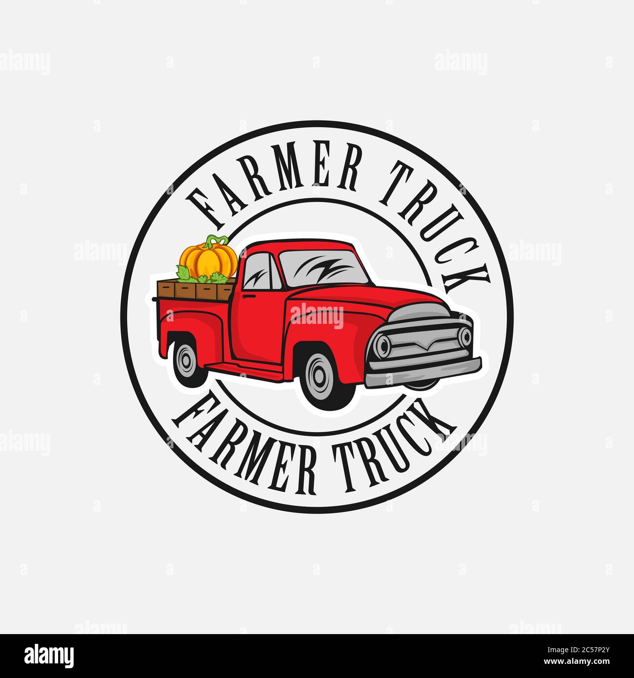 Classic Truck, logo Vintage Farm food. Logo inciso. Illustrazione vettoriale.EPS 10 Illustrazione Vettoriale