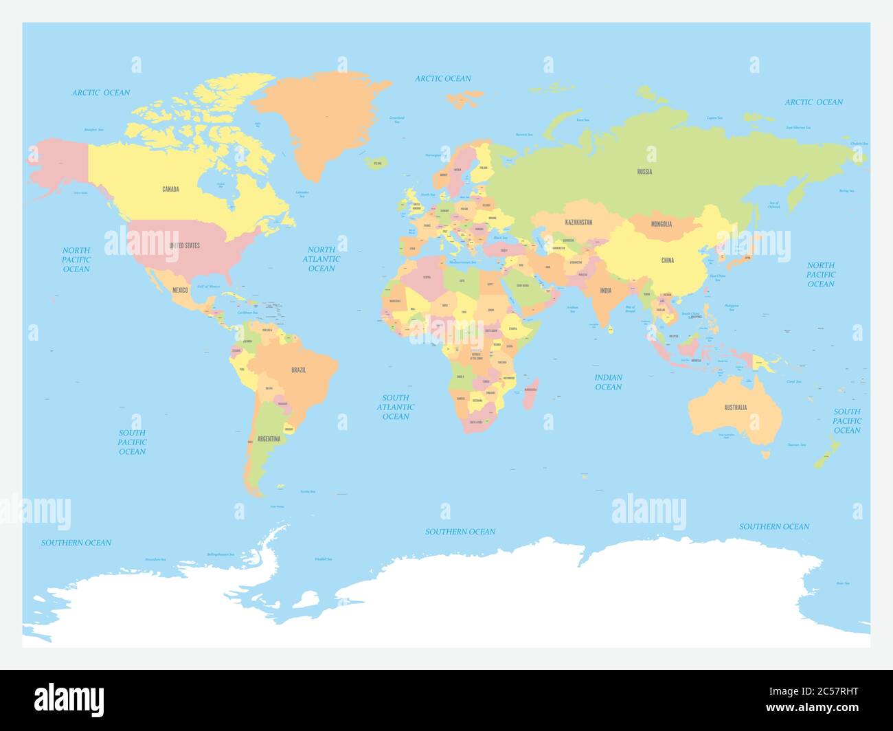 atlante mappa mondiale. Mappa politica colorata con mare blu e oceani.  Illustrazione vettoriale Immagine e Vettoriale - Alamy