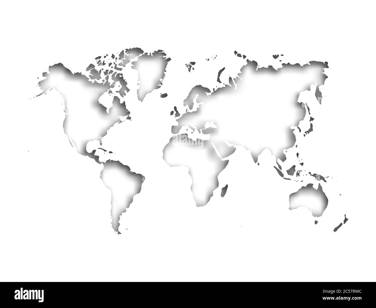 Mappa del mondo tagliata in carta con ombra interna isolata su sfondo grigio. Illustrazione vettoriale con effetto 3D. Illustrazione Vettoriale