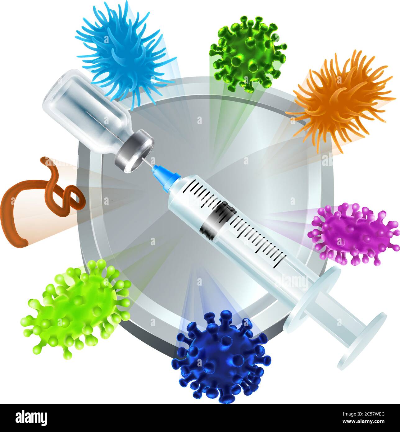 Vaccinazione per iniezione medica siringa protezione per fiale Illustrazione Vettoriale