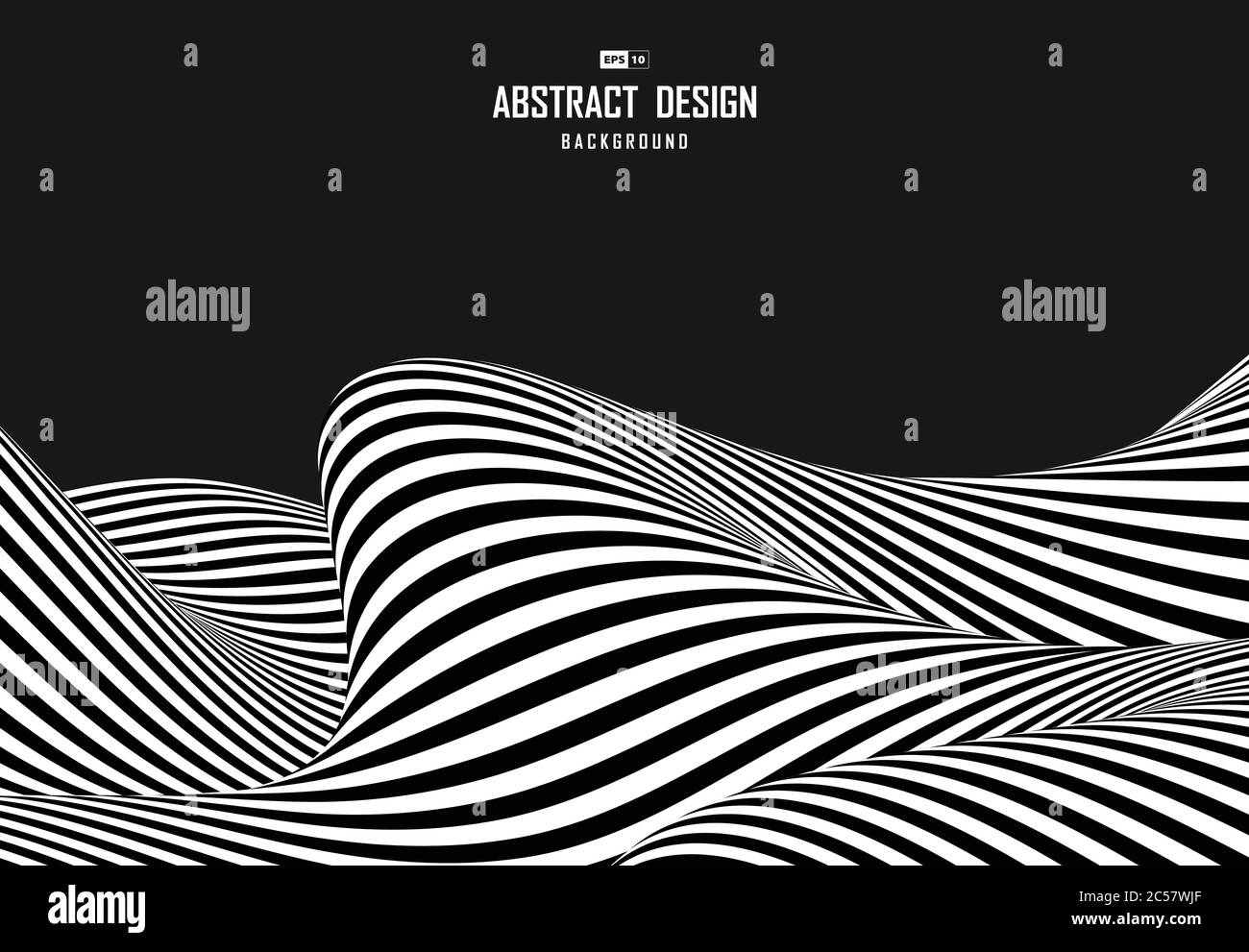 Disegno astratto op art in bianco e nero di distorsione di sfondo. Utilizzare per annunci, poster, copertina, presentazione. Illustrazione eps10 Illustrazione Vettoriale