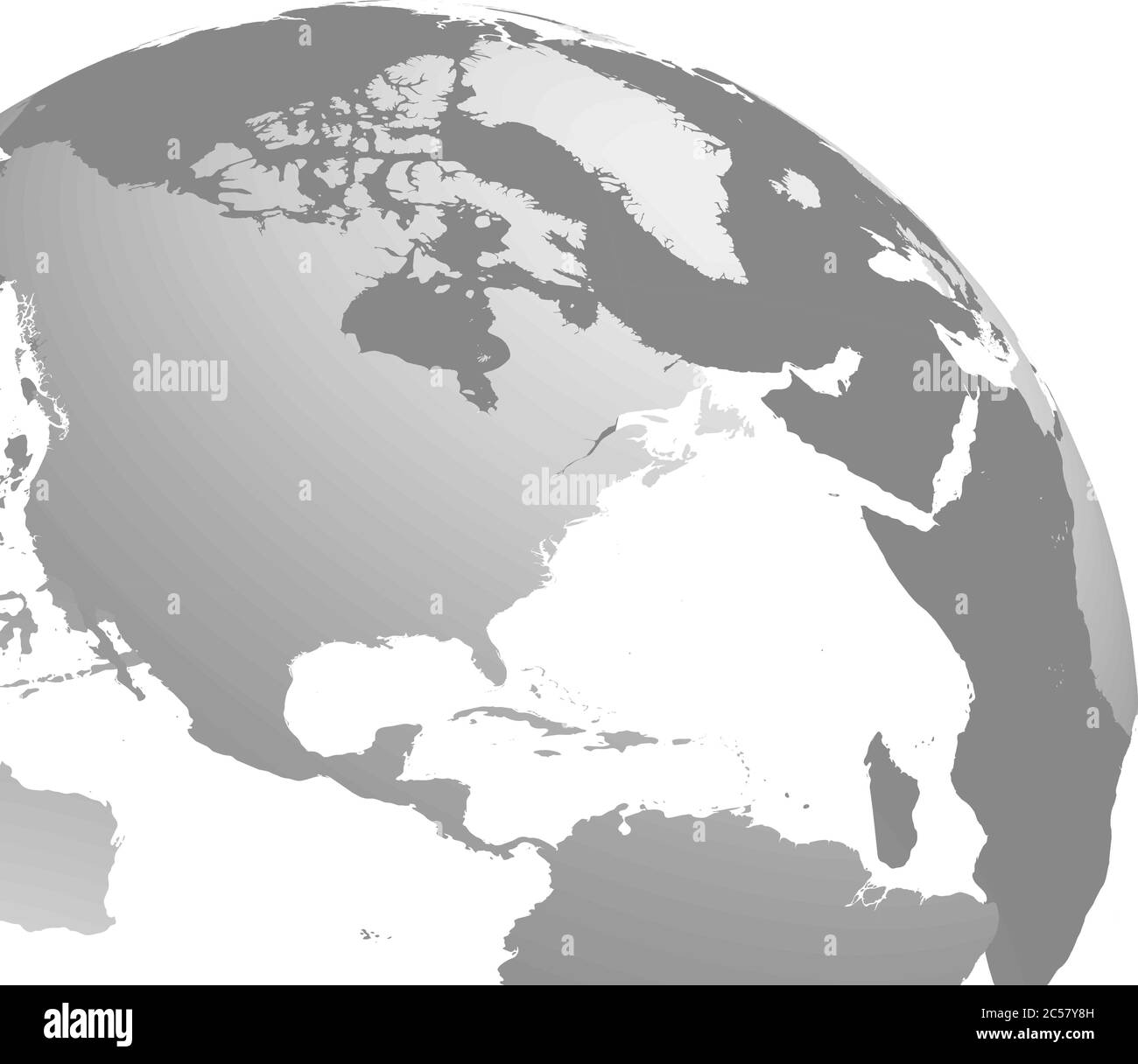 Pianeta Terra 3D. Sfera trasparente con silhouette grigie. Ritagliato e focalizzato sul Nord America. Illustrazione Vettoriale