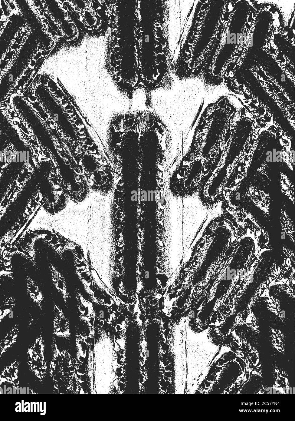 Distress vecchio arrugginito pelato, rasato metallo trama vettore con la vernice cracked. Figura EPS8. Sfondo nero e bianco grunge. Illustrazione Vettoriale