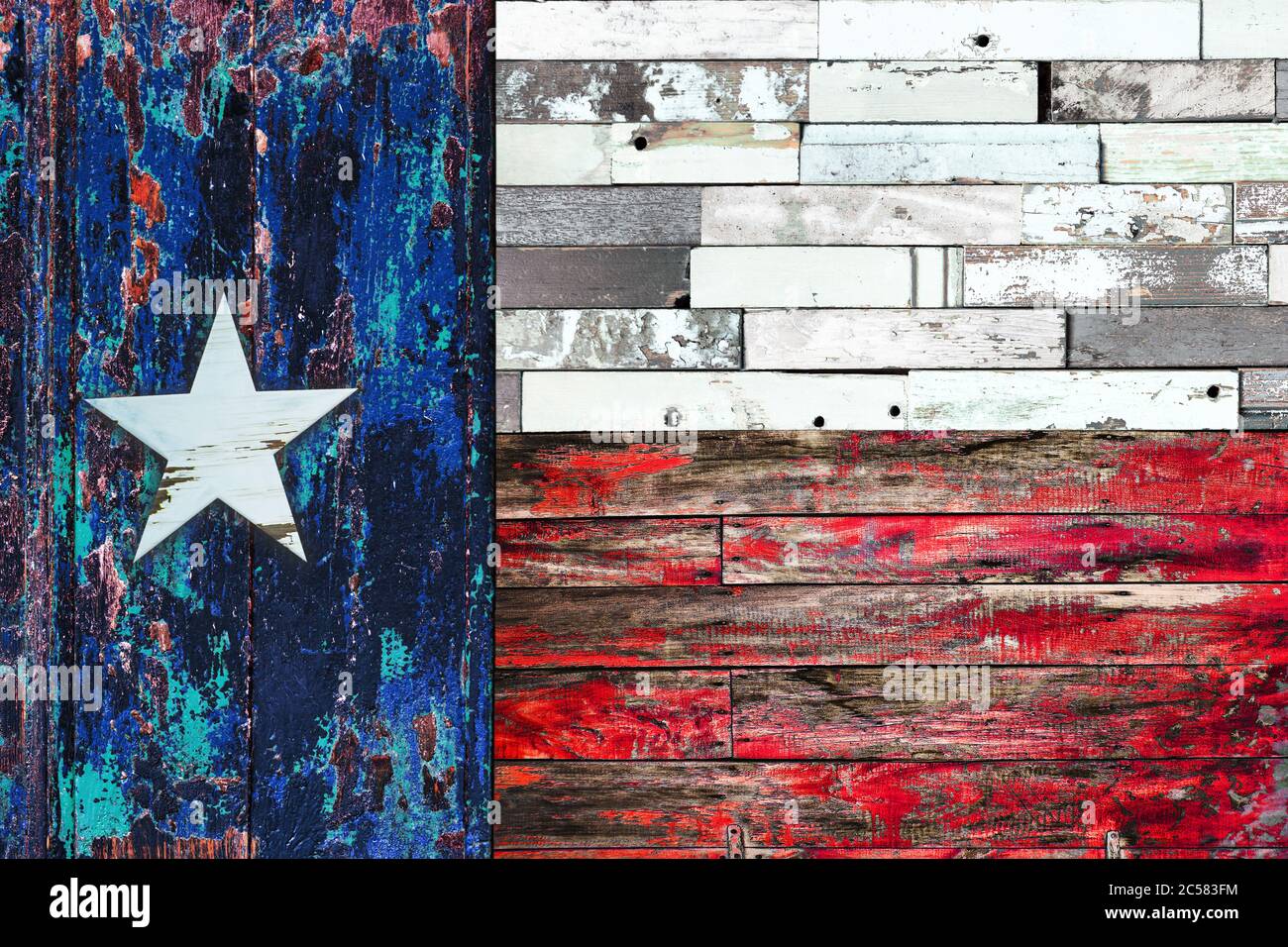 Bandiera stella solitaria. Bandiera del Texas su vecchio legno grunge dipinto di sfondo tavole Foto Stock