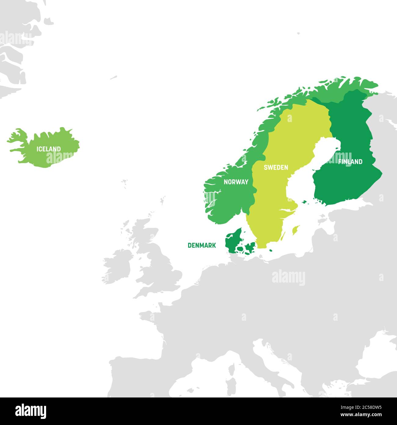 Regione Europa del Nord. Mappa dei paesi della Scandinavia. Illustrazione vettoriale. Illustrazione Vettoriale