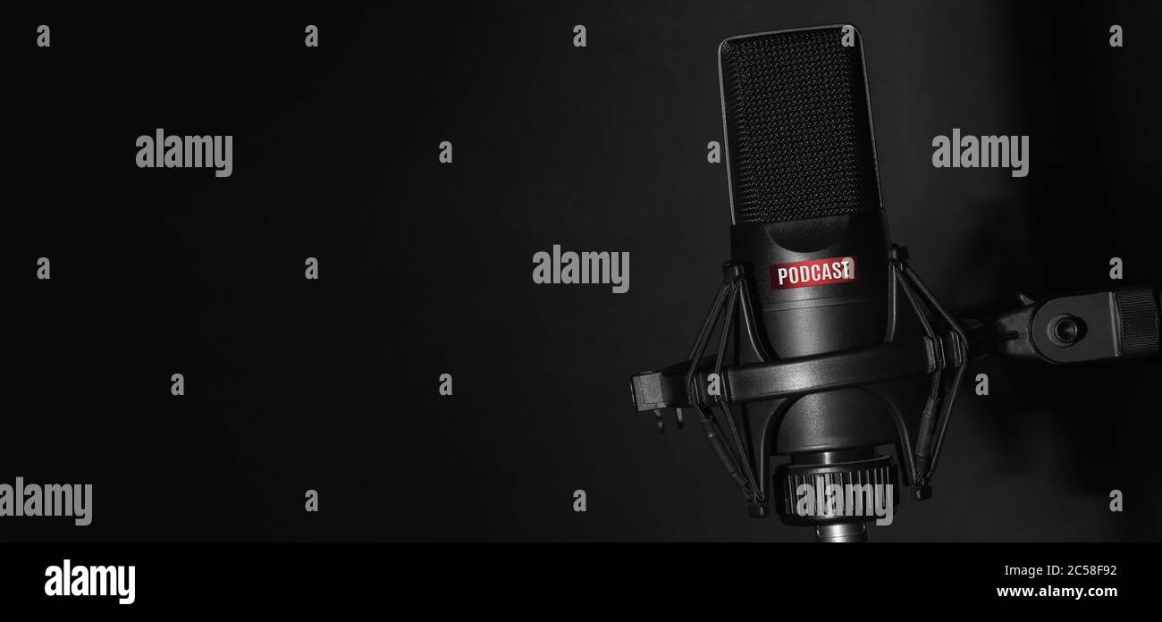 Microfono Studio per registrare podcast con la posizione per il testo Foto Stock