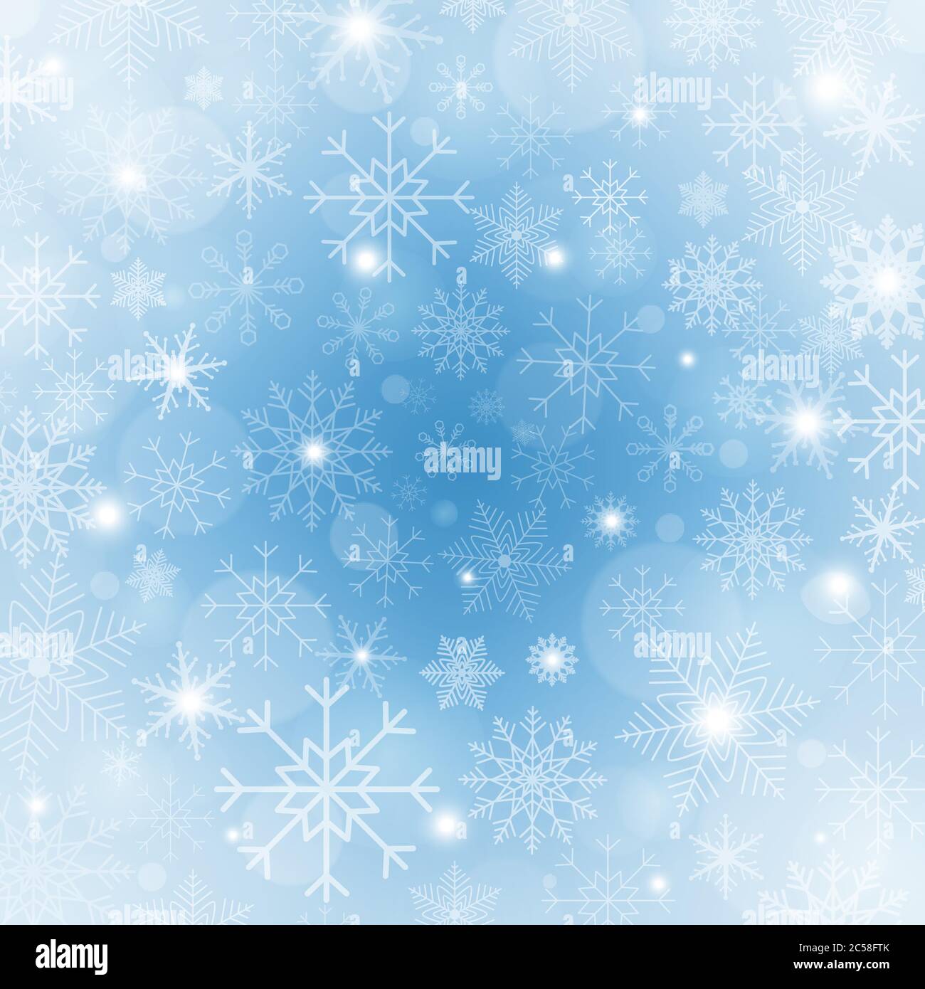 Sfondo blu invernale con fiocchi di neve. Cornice natalizia brillante con  fiocchi di neve, scintille e stelle. Modello di vacanza invernale. Design  di nuovo anno. Vettore Immagine e Vettoriale - Alamy
