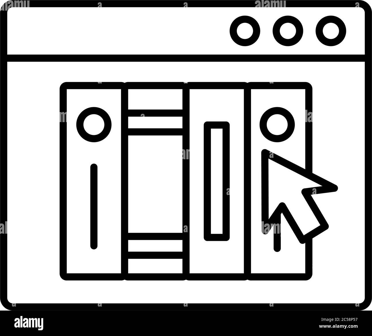 pagina web modello con ebooks formazione online stile di linea icona disegno vettoriale illustrazione Illustrazione Vettoriale