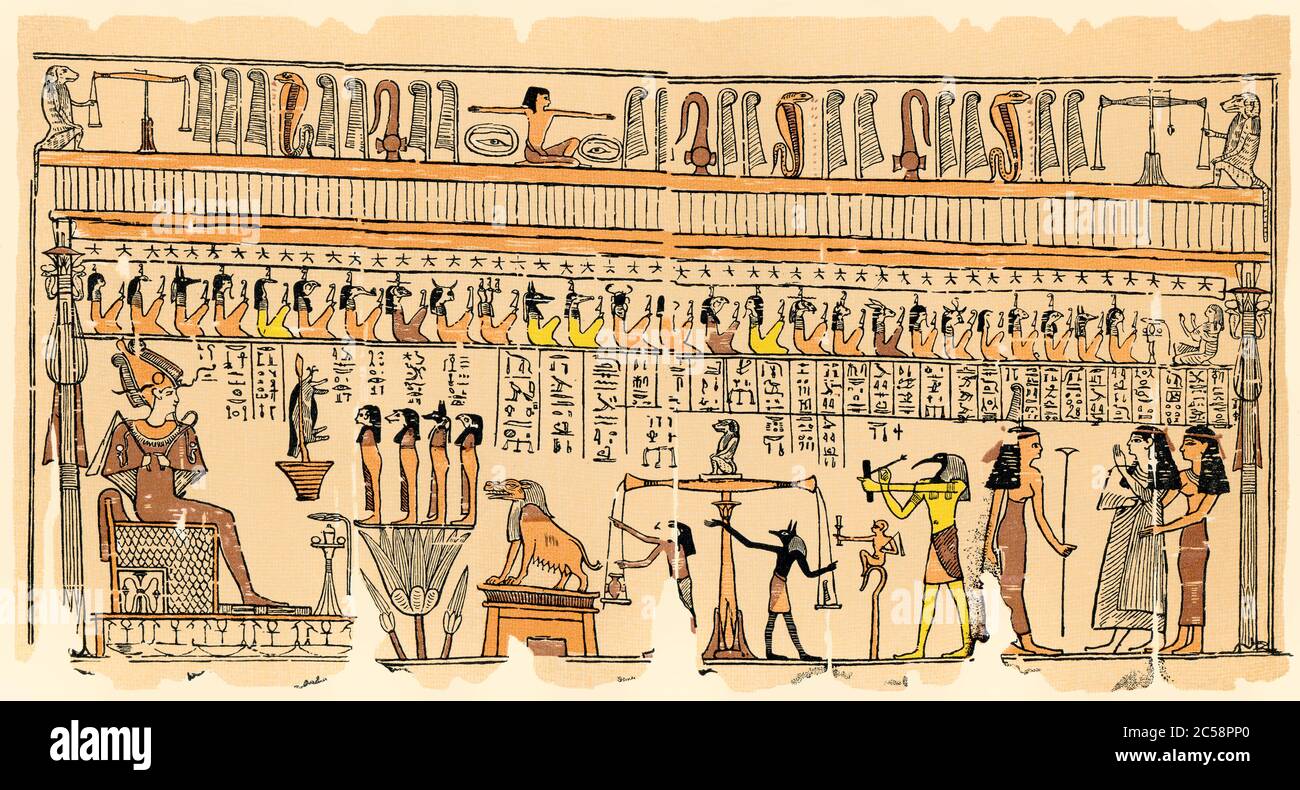 Scritto ieratico, il papiro scorre dal Libro dei morti, un antico testo funerario egiziano Foto Stock