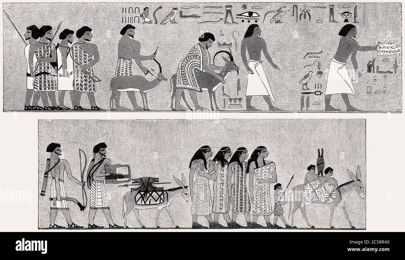 Popolo semitico della Siria-Canaan che invade l'Egitto, muro della tomba a Beni Hassan, 1700 a.C. Foto Stock