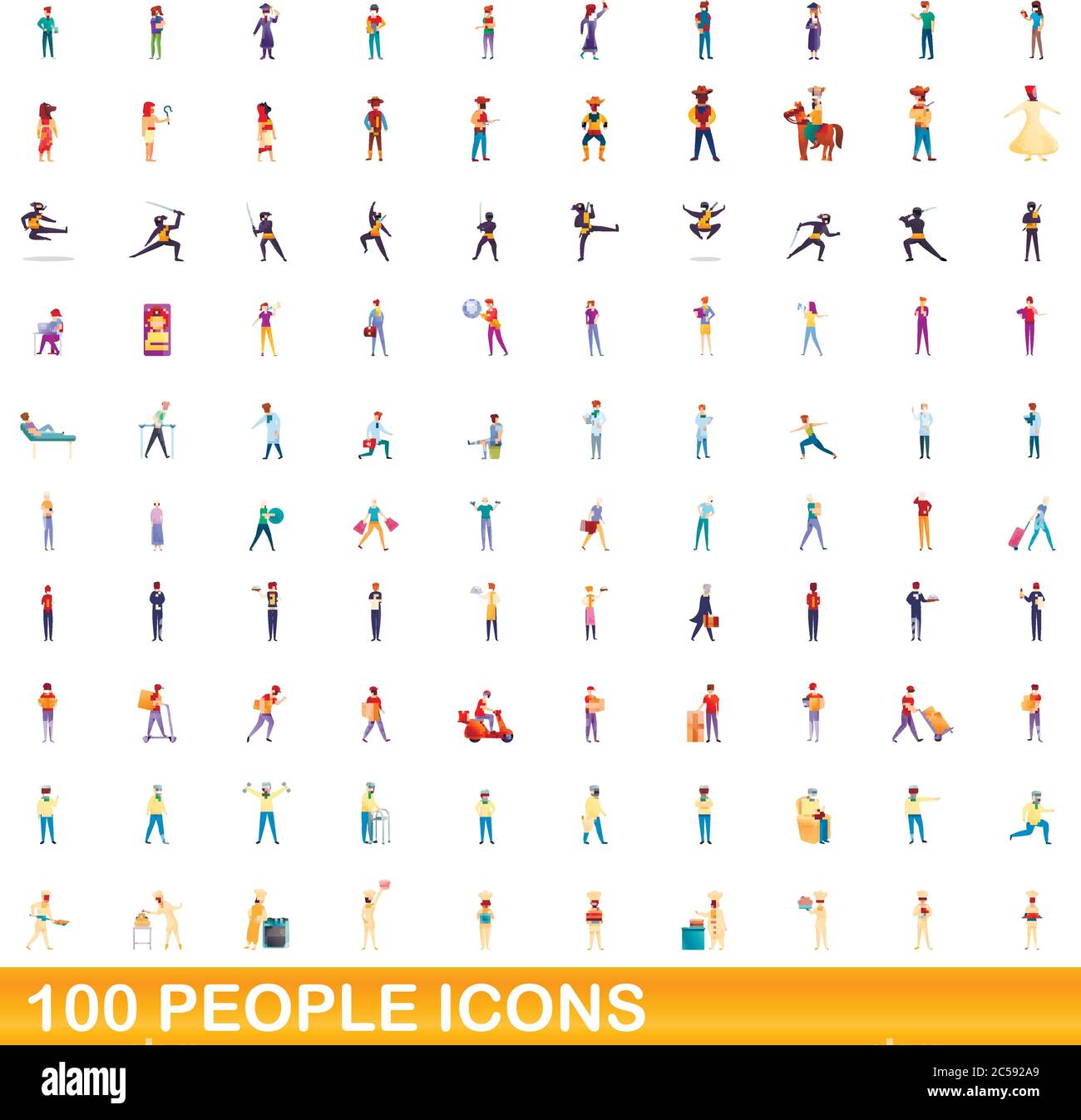 100 persone set di icone. Cartoon illustrazione di un centinaio di persone icone set di vettore isolato su sfondo bianco Illustrazione Vettoriale