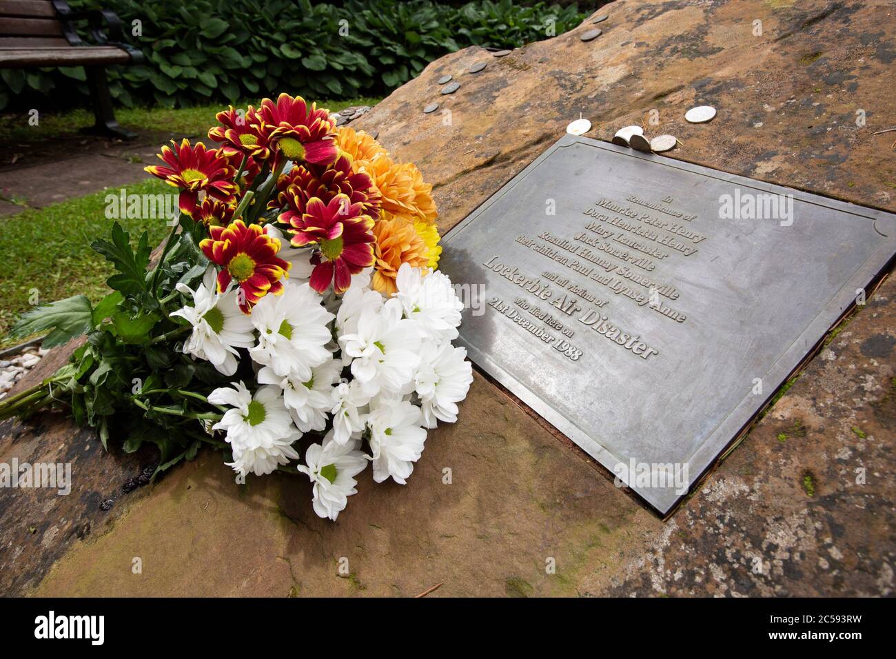 Monumento a Sherwood Crescent al volo a Pan am 103 che è stato fatto saltare su Lockerbie a Sherwood Crescent, Dumfriesshire, Scozia Foto Stock