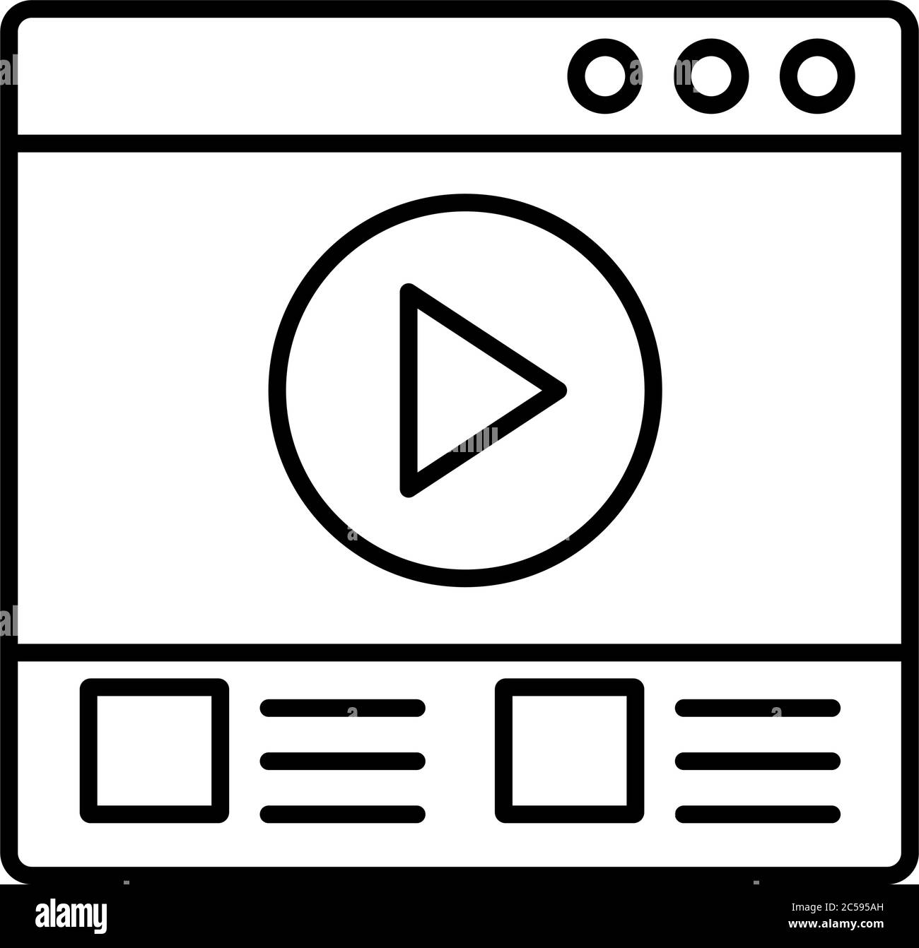 pagina web modello con pulsante play formazione online stile linea icona disegno vettoriale illustrazione Illustrazione Vettoriale