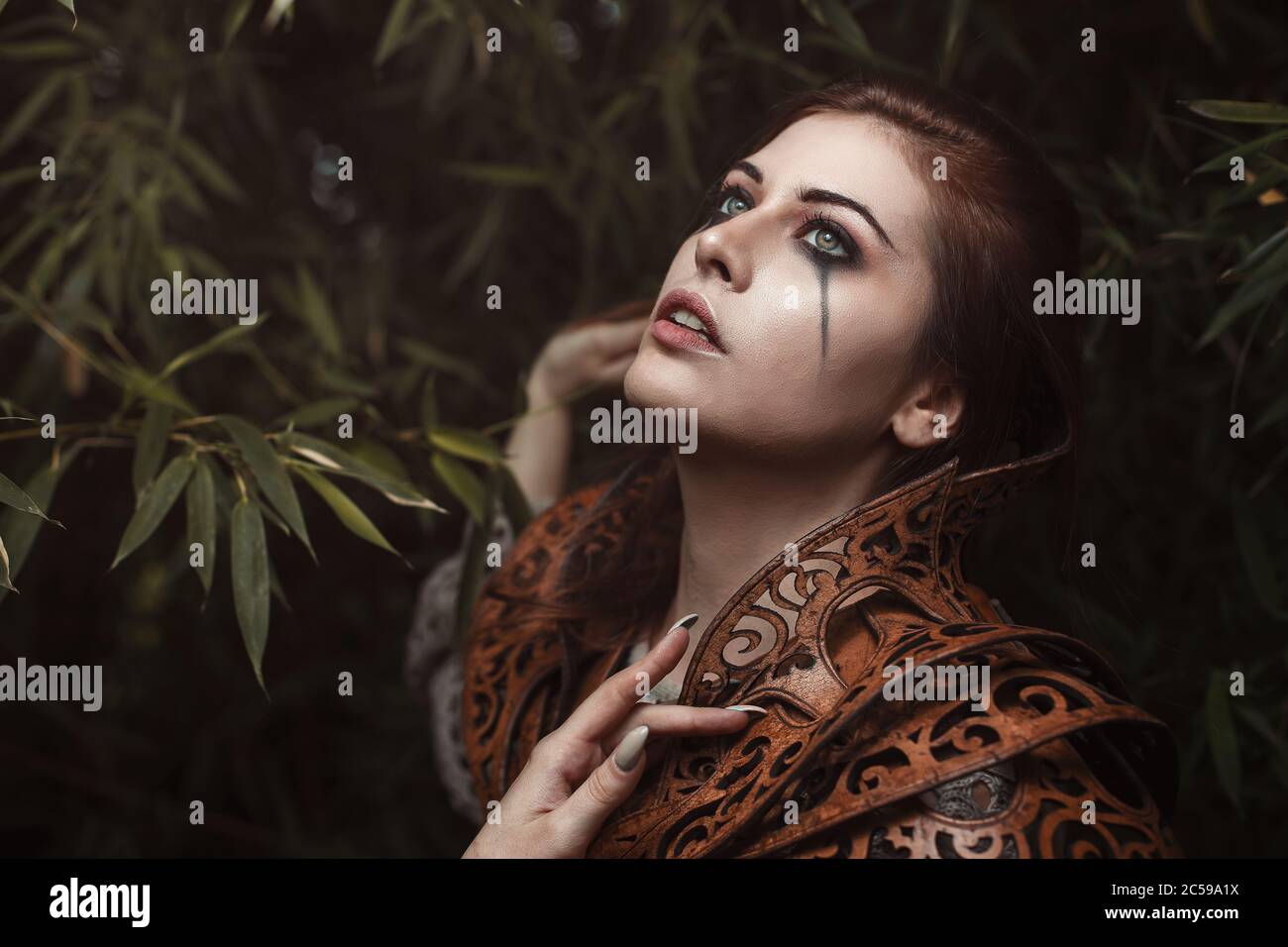 Bella donna in armatura fantasia Foto Stock
