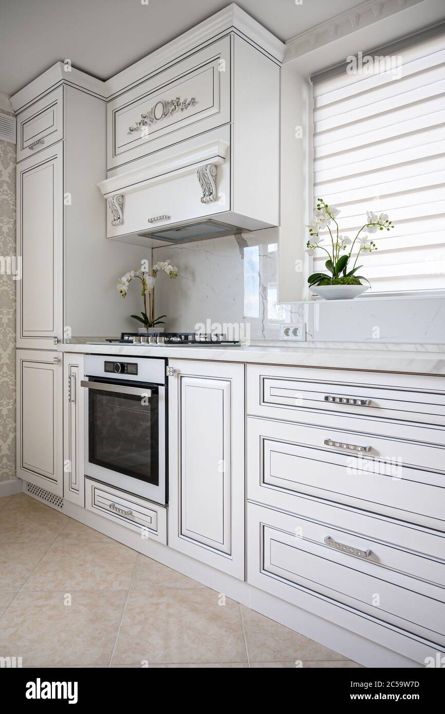 Interni di lusso, cucina classica e moderna Foto Stock