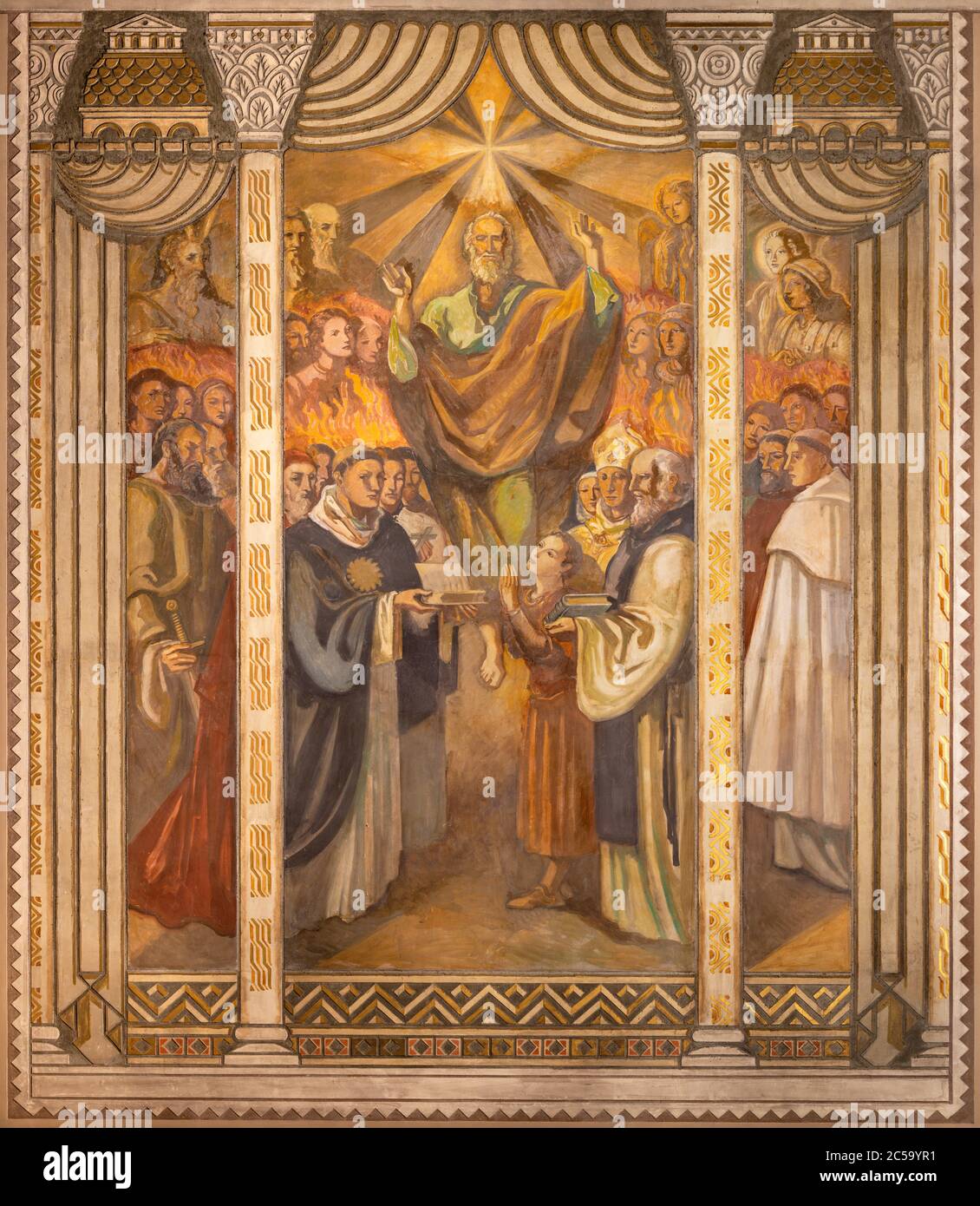 BARCELLONA, SPAGNA - 3 MARZO 2020: Affresco della comunione della Chiesa nella Parroquia Santa Teresa de l'Infant Gesù. Foto Stock
