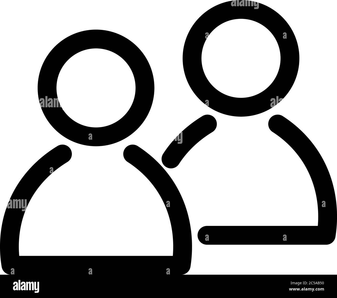 Icona due persone. Simbolo di gruppo o coppia di persone, amici, contatti, utenti. Delineare elementi di design moderno. Semplice segno vettoriale nero piatto con angoli arrotondati. Illustrazione Vettoriale