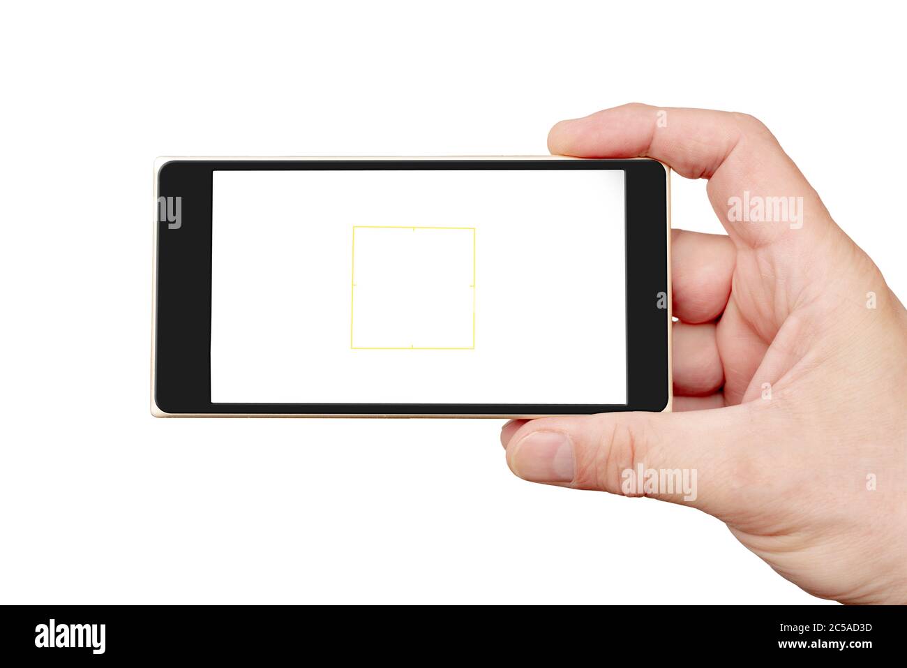 Smartphone in mano. Telefono moderno. Schermo del telefono. Foto Stock