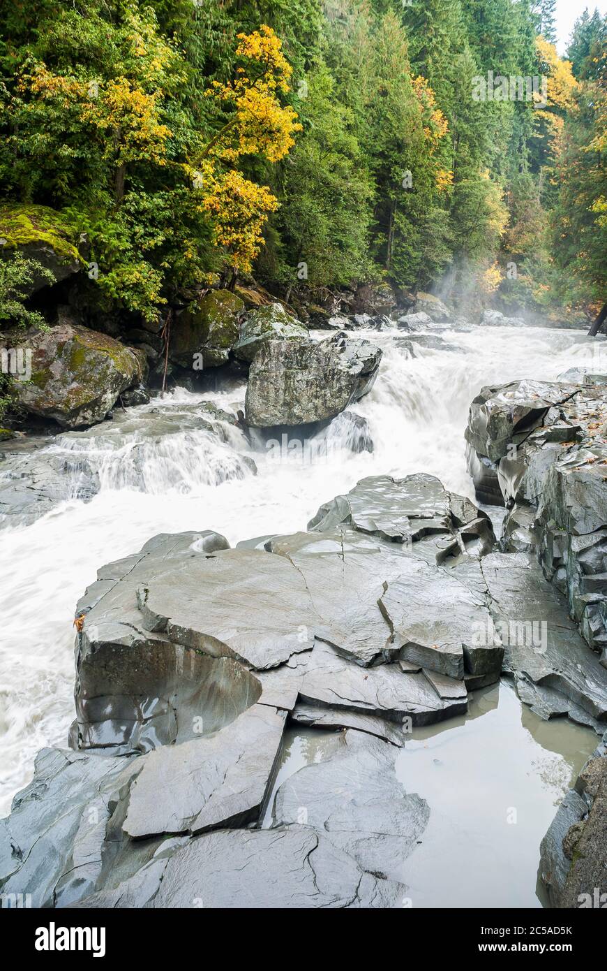 Cascate di Granite a Granite Falls, Washington. Foto Stock