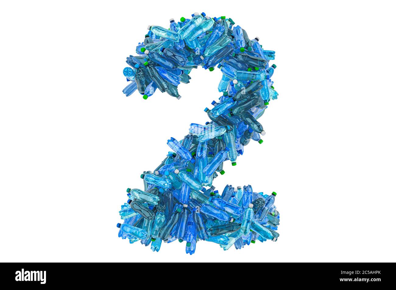Numero 2 da bottiglie d'acqua in plastica, rendering 3D isolato su sfondo bianco Foto Stock