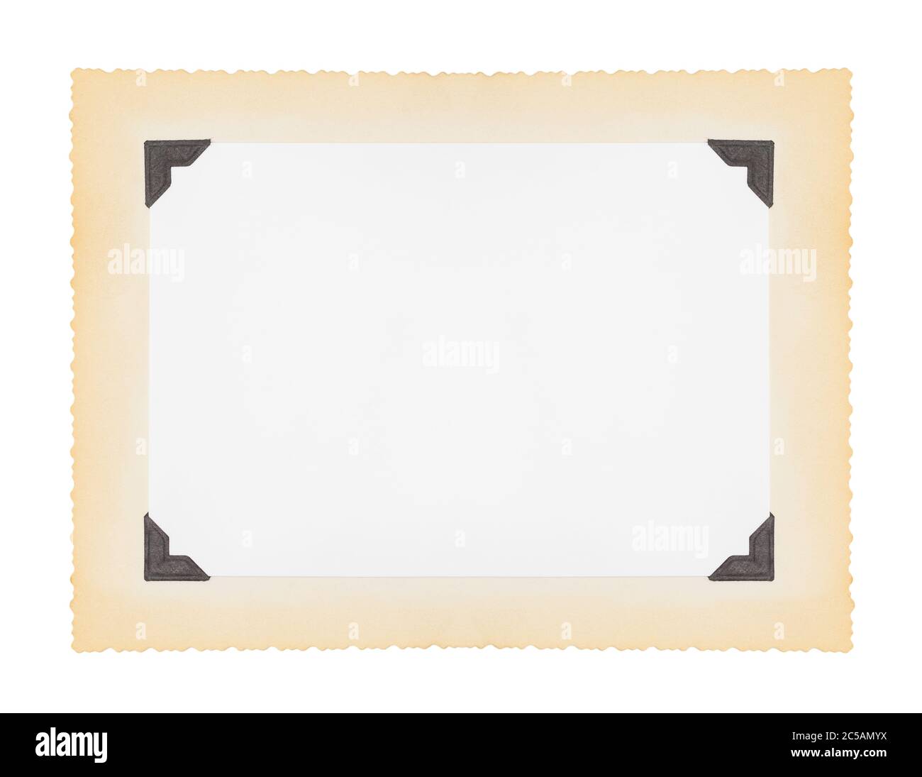 Vecchia foto vuota su carta vintage con angoli cornice. Foto Stock