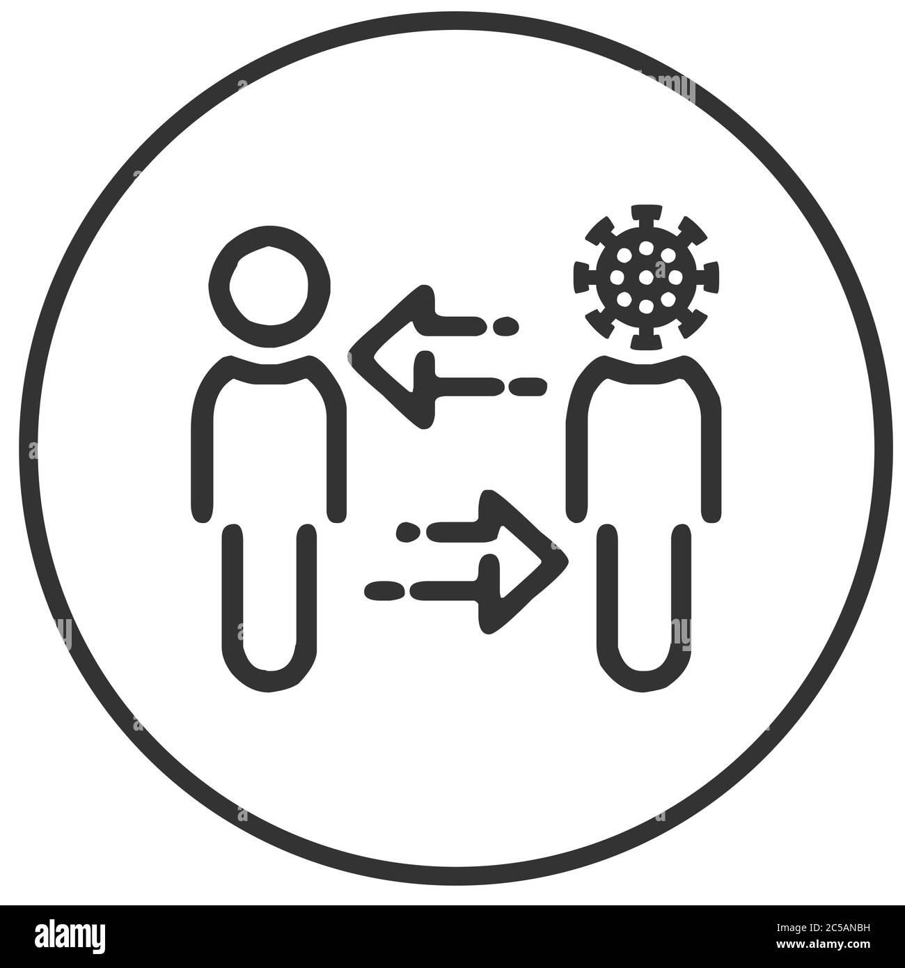Icona della distanza sociale per prevenire il coronavirus da persona infetta Illustrazione Vettoriale