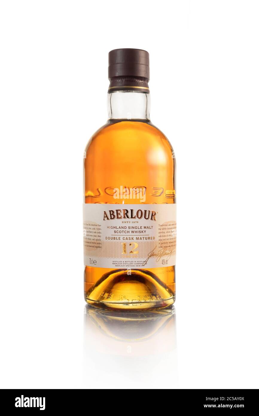 Aberlour 12 anni Malt Whiskey su bianco. Foto Stock