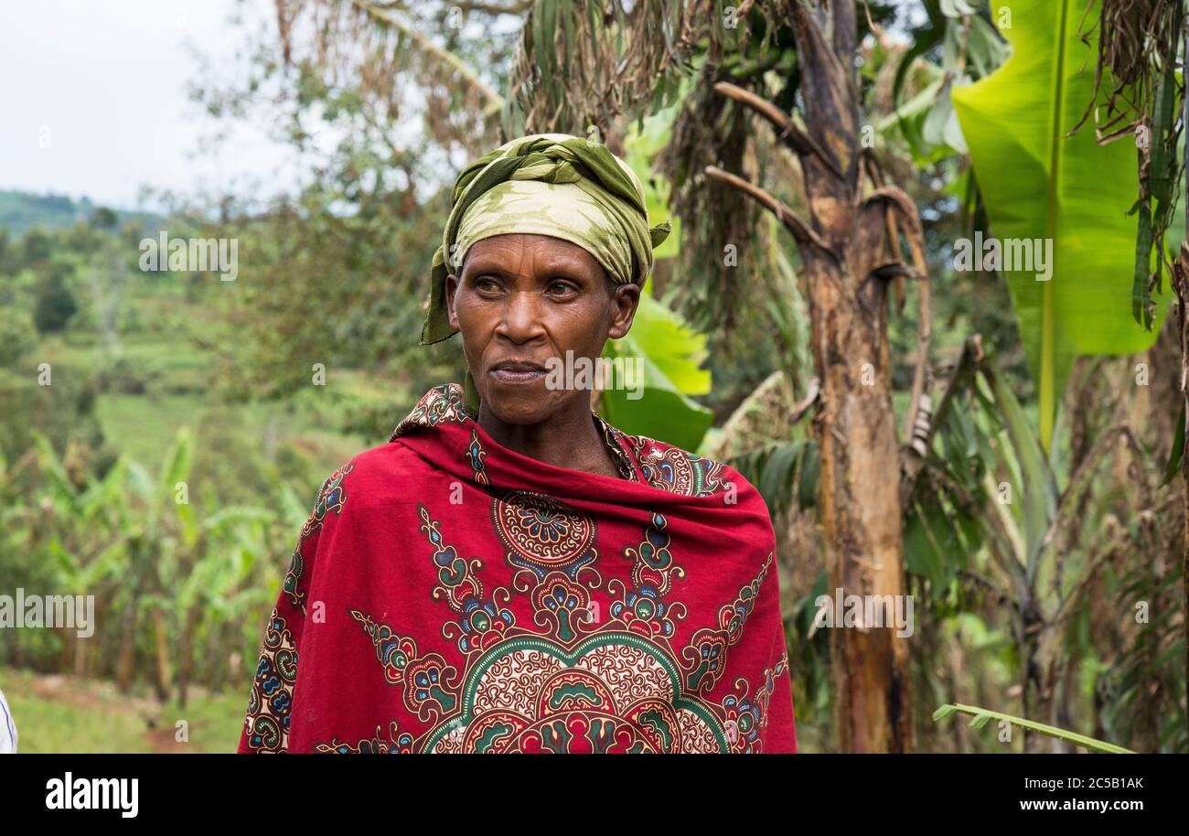 Visita alla cooperativa di caffè Gashonga nella regione del lago Kivu in Ruanda Foto Stock