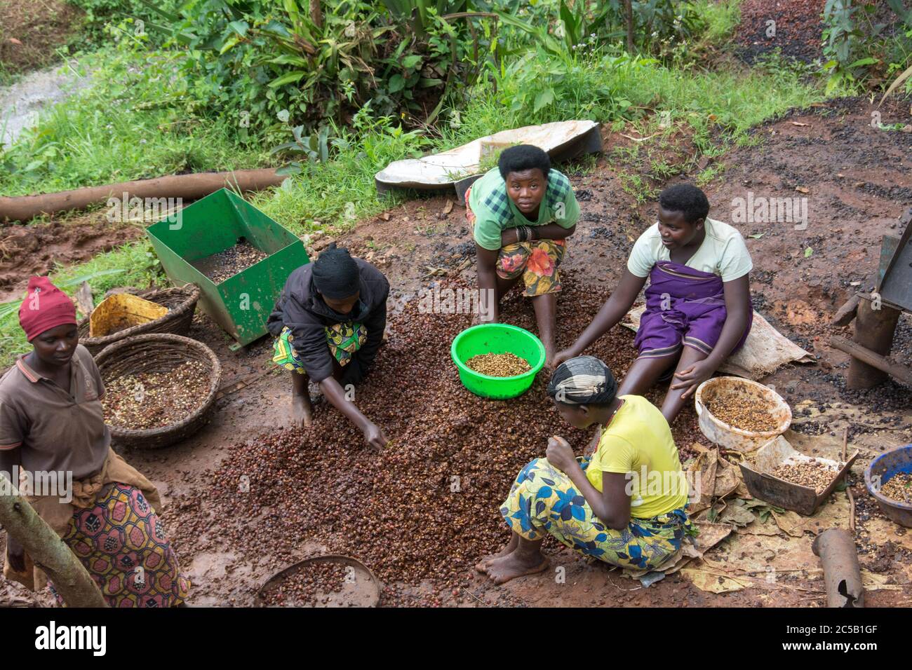 Stazione di lavaggio Kinyaga e visita ai campi agricoli e casa Cyangugu Ruanda Foto Stock