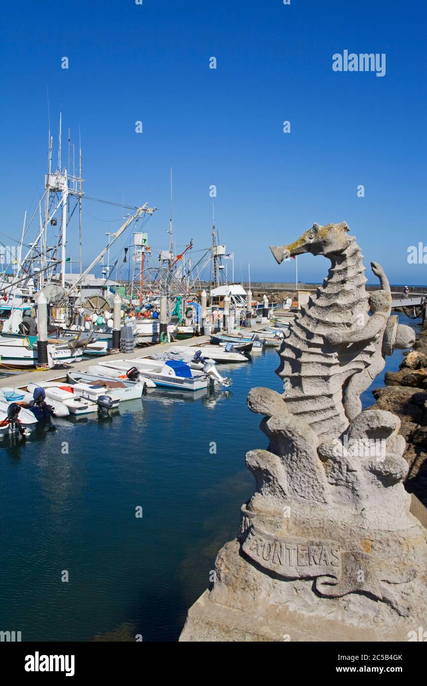 Statua di Boy on Seahorse, Santa Barbara Harbour, California, USA Foto Stock