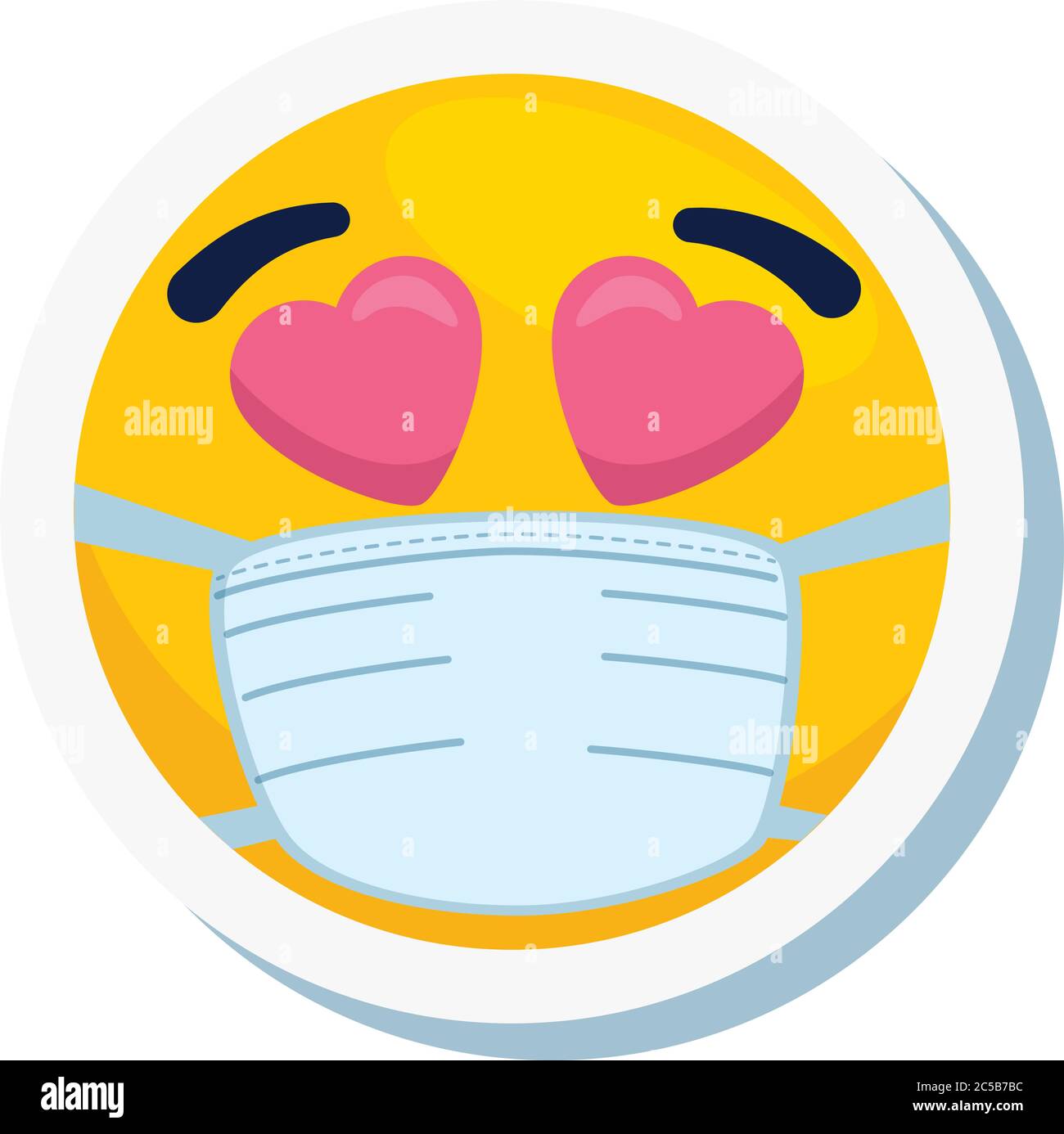 emoji bella maschera medica indossabile, viso giallo con bella maschera chirurgica bianca icona Illustrazione Vettoriale