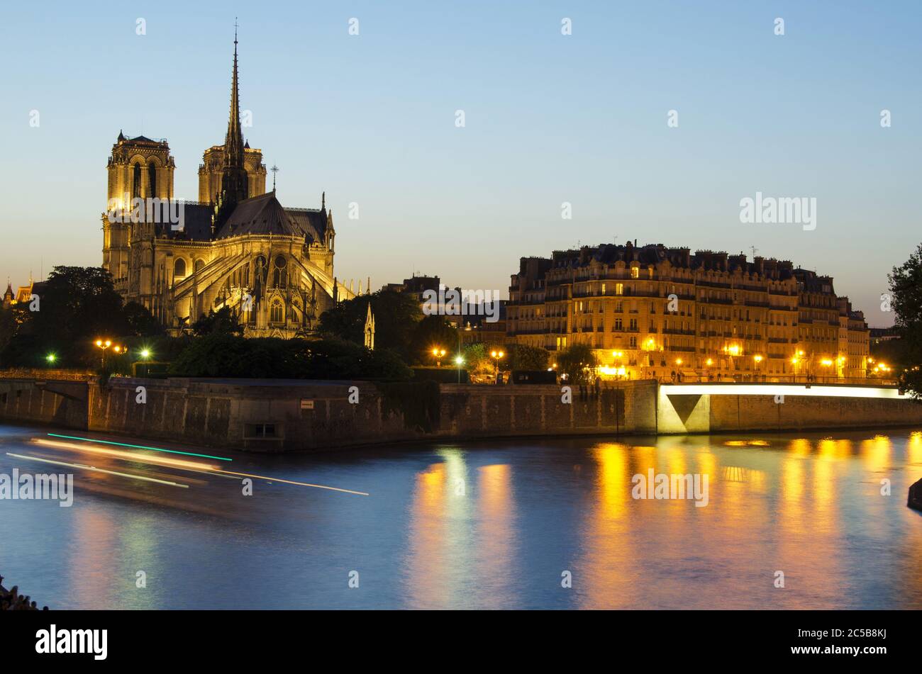 Cattedrale di Notre-Dame di notte, Parigi, Francia Foto Stock