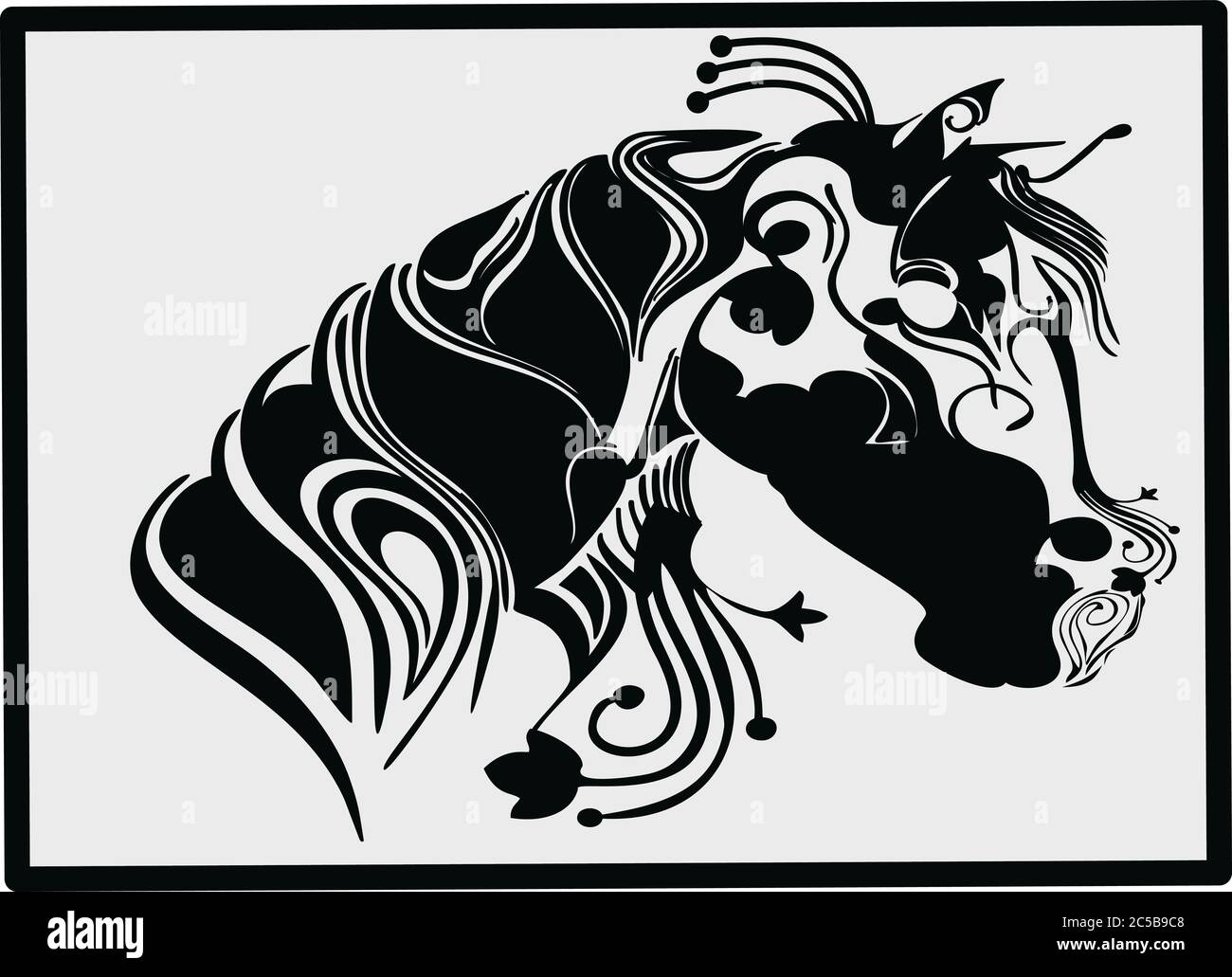 Incorniciato cavallo bianco e nero, vettorello Illustrazione Vettoriale